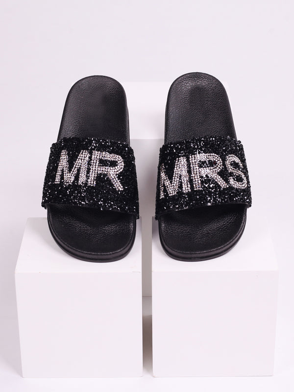 linzi Black Mr & Mrs Diamante Sliders