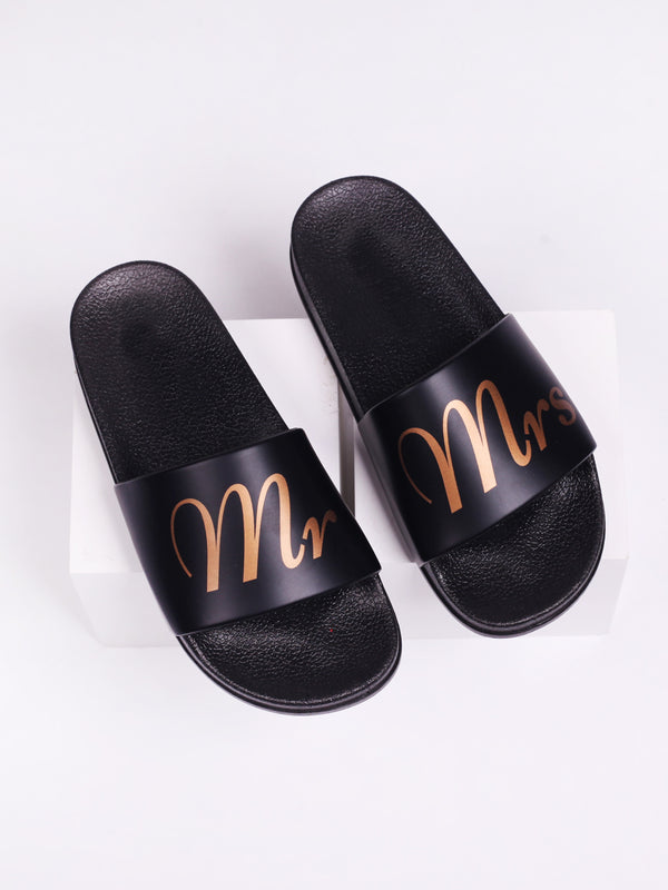 linzi Black Mr & Mrs Printed Sliders