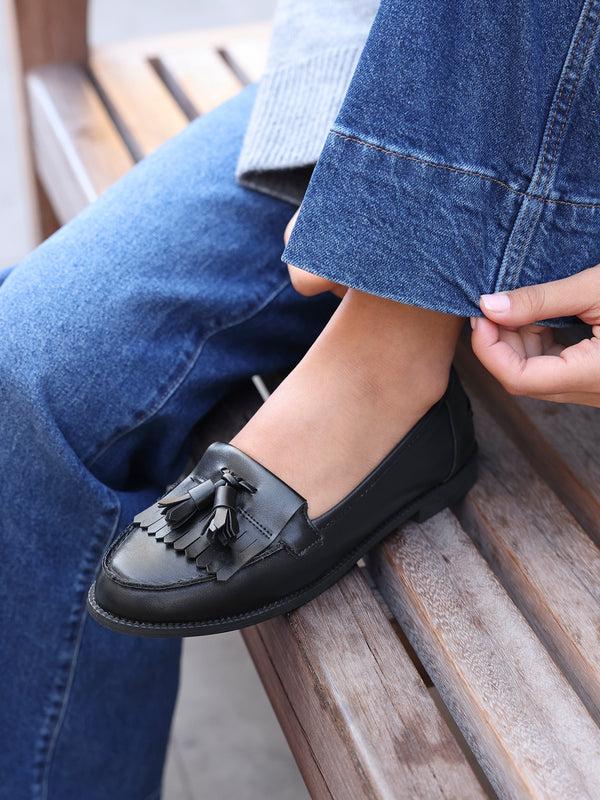 linzi Black Nappa Classic Slip On Loafer