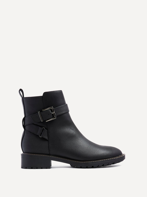 Linzi Black Nubuck Ankle Boot With Buckle Detail