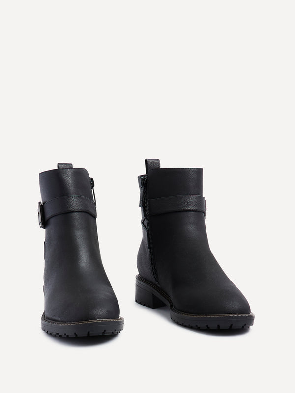 Linzi Black Nubuck Ankle Boot With Buckle Detail