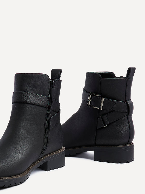 Linzi Black Nubuck Ankle Boot With Buckle Detail