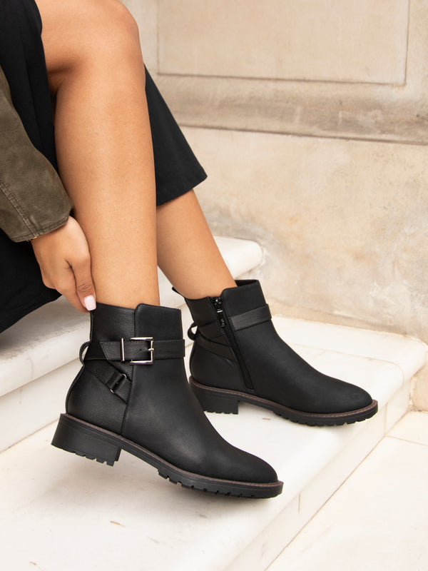 linzi Black Nubuck Ankle Boot With Buckle Detail