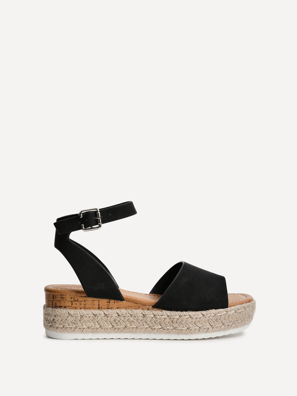 Linzi Black Nubuck Espadrille Flatform Sandals
