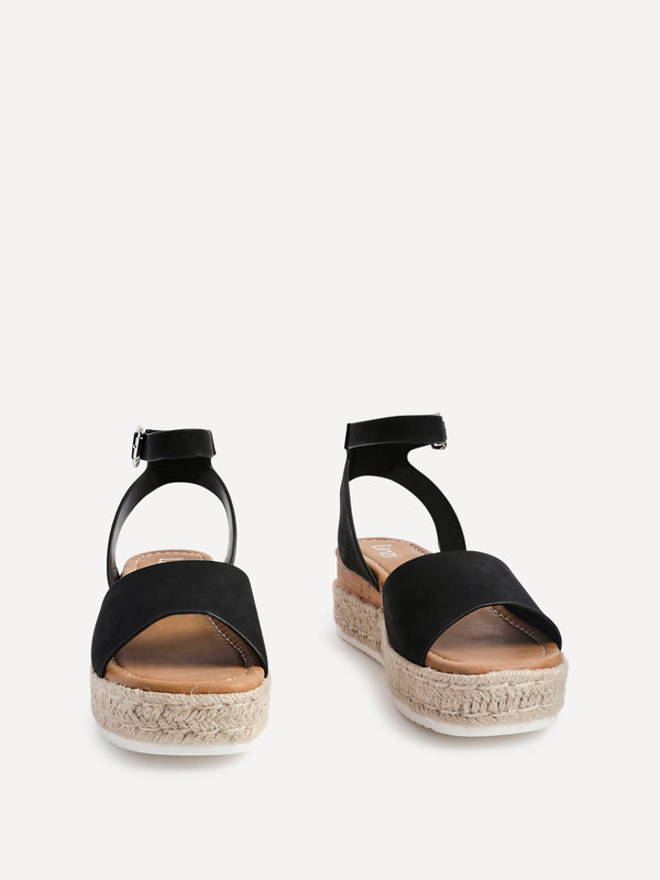 Linzi Black Nubuck Espadrille Flatform Sandals