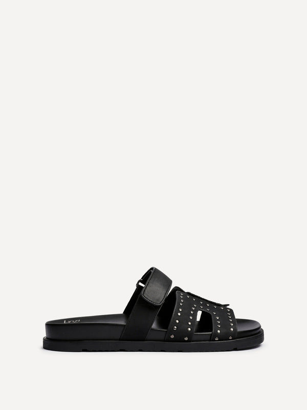Linzi Black Nubuck Studded Linked Design Sandal
