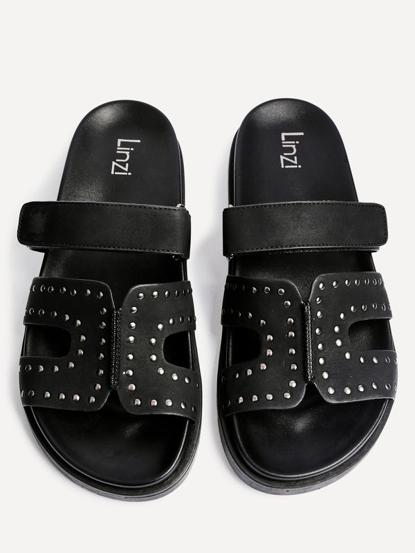 Linzi Black Nubuck Studded Linked Design Sandal