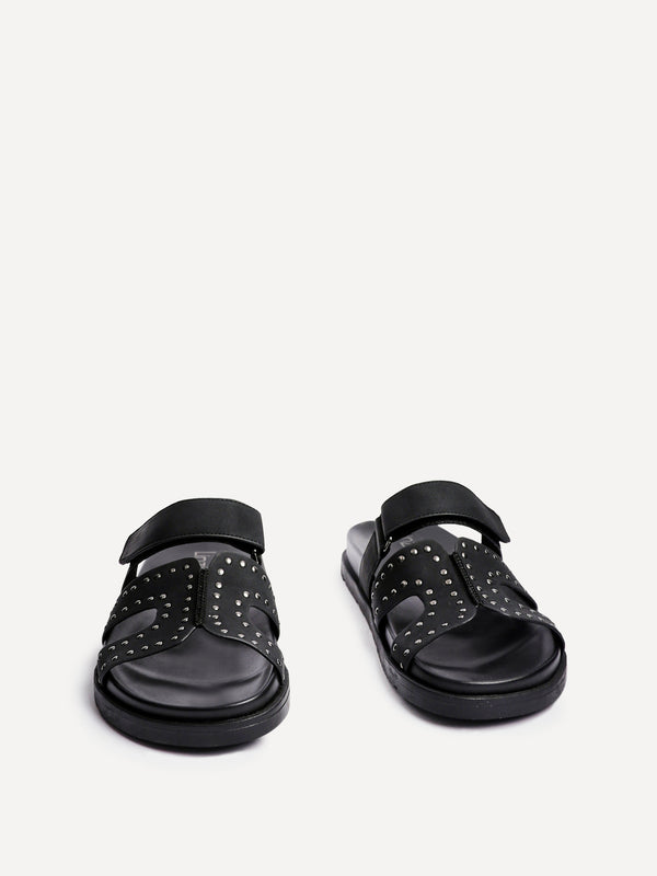 Linzi Black Nubuck Studded Linked Design Sandal