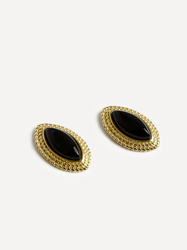 Linzi Black Oval Stud Earrings