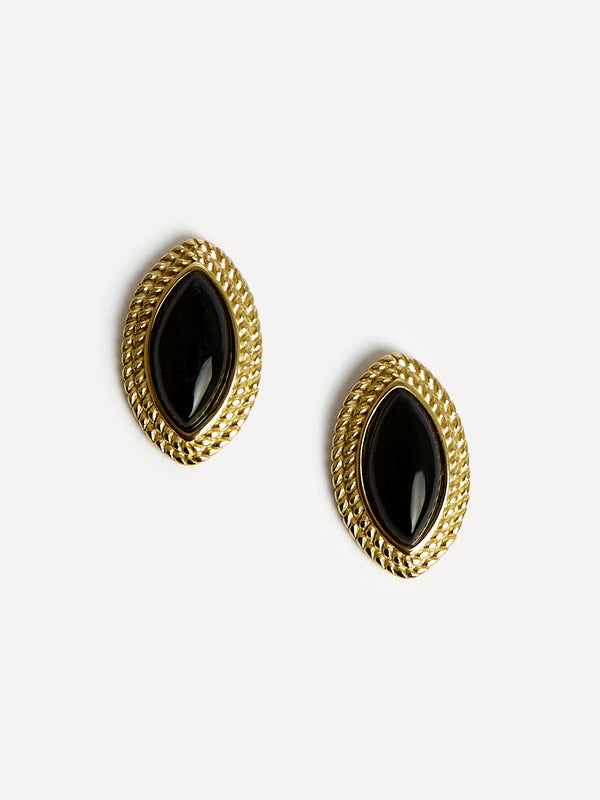 Linzi Black Oval Stud Earrings