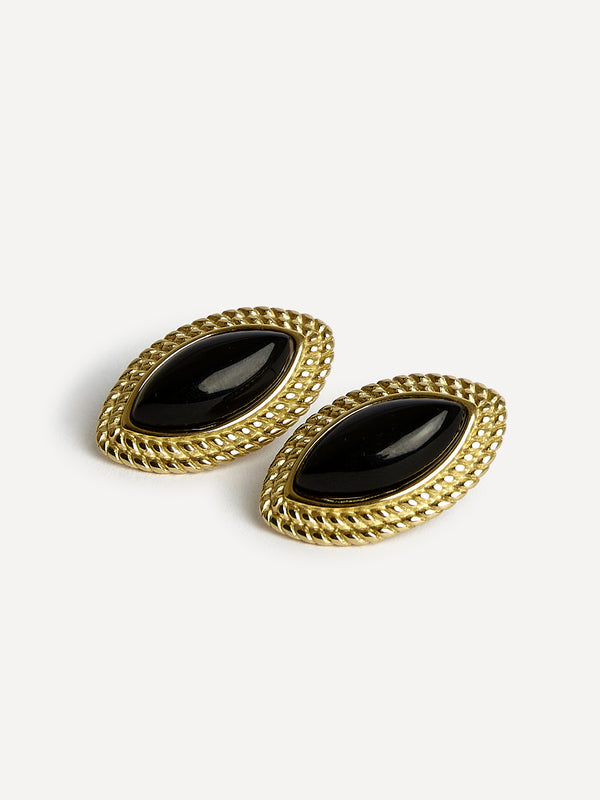 Linzi Black Oval Stud Earrings