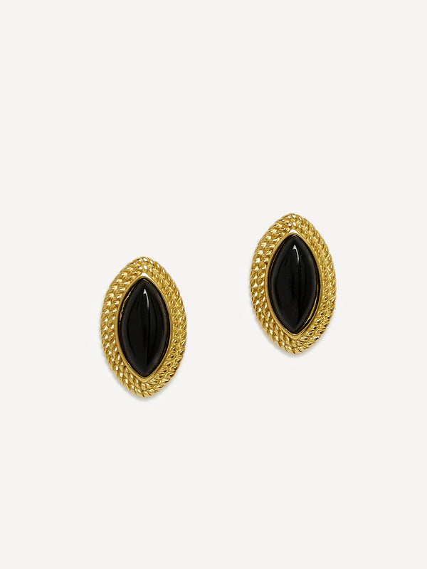 linzi Black Oval Stud Earrings