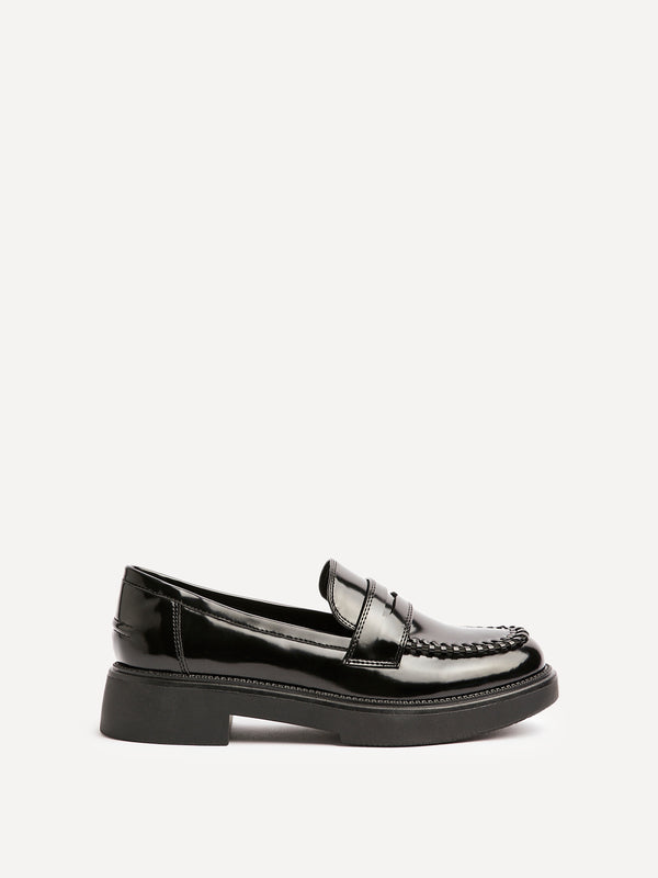 Linzi Black Patent Chunky Loafer With Woven Detail