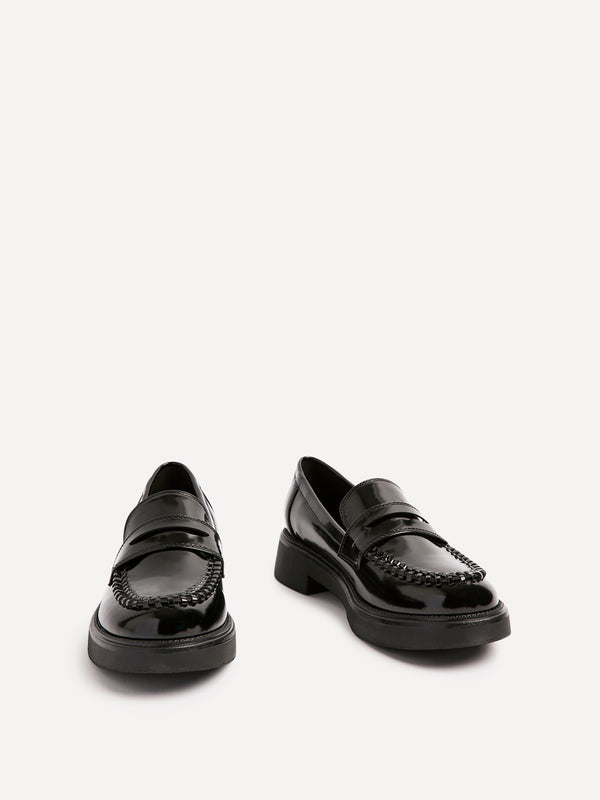 Linzi Black Patent Chunky Loafer With Woven Detail