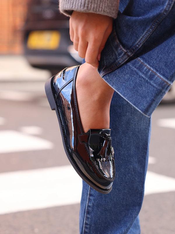 linzi Black Patent Classic Slip On Loafer