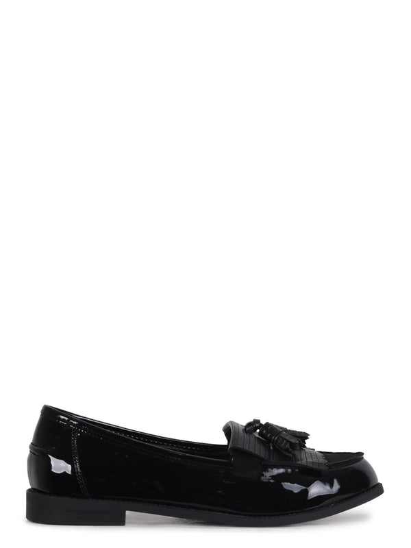 Linzi Black Patent Lizard Classic Slip On Loafer