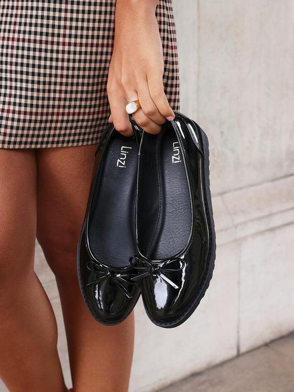 linzi Black Patent Pump With Bow Detail