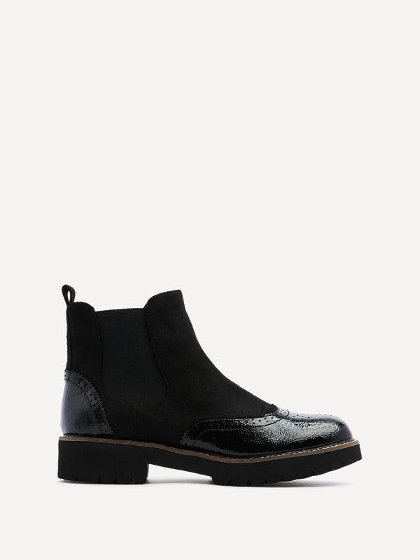 Linzi Black Patent & Suede Brogue Style Chelsea Boot