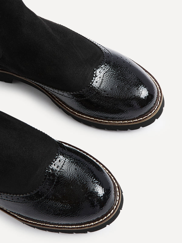 Linzi Black Patent & Suede Brogue Style Chelsea Boot
