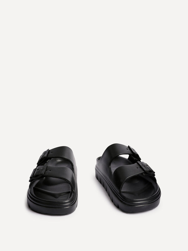 Linzi Black Platform Double Strap Slider