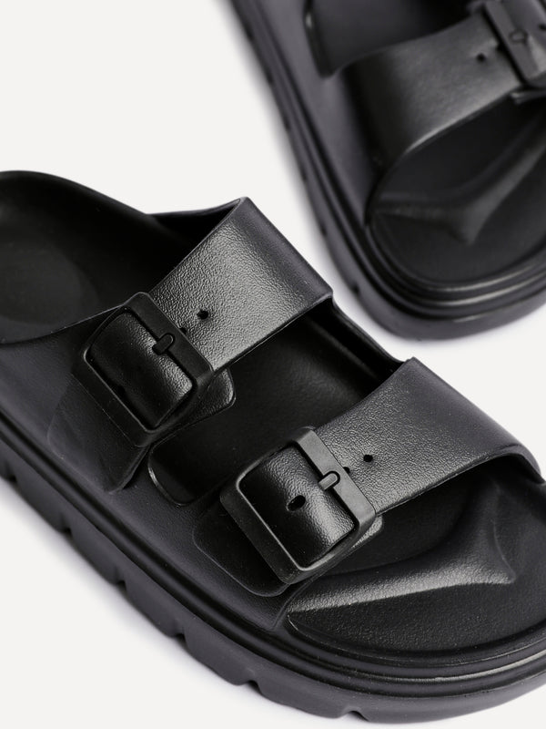 Linzi Black Platform Double Strap Slider