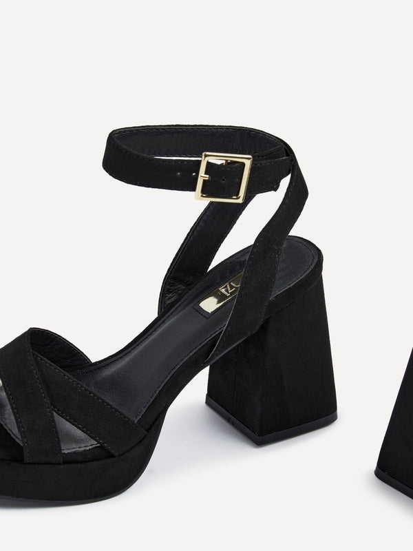 Linzi Black Platform With Crossover Front Strap