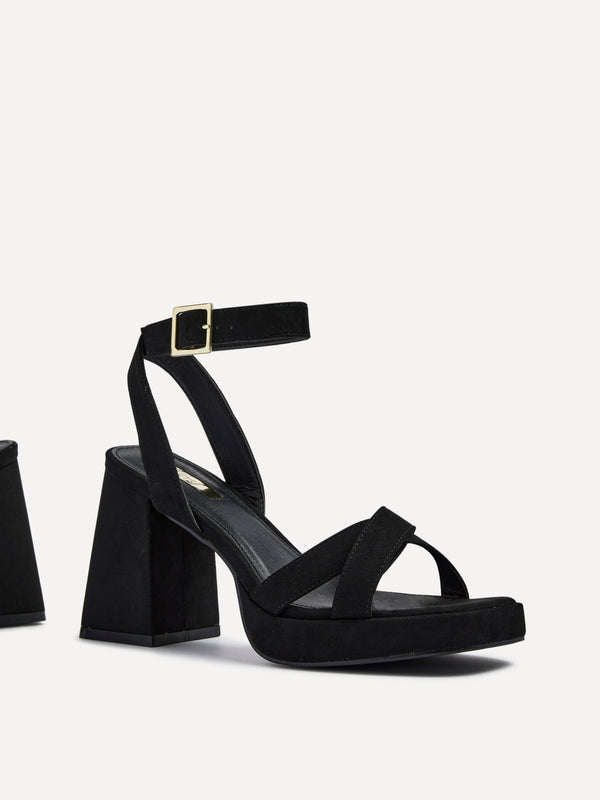 Linzi Black Platform With Crossover Front Strap