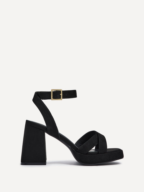 linzi Black Platform With Crossover Front Strap