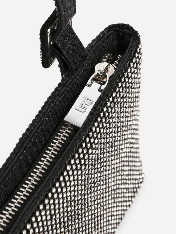 Linzi Black Satin All Over Diamante Shoulder Bag