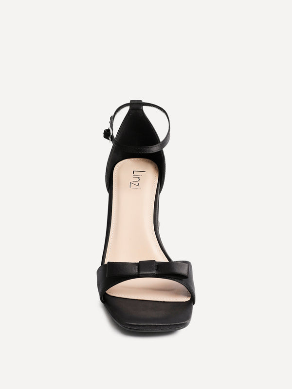 Linzi Black Satin Block Heel With Bow Detail
