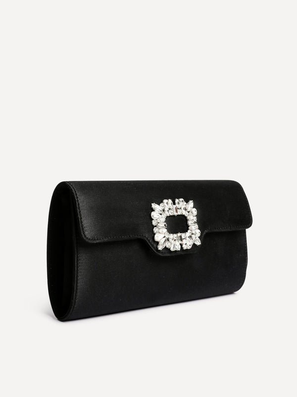 Linzi Black Satin Diamante Trim Clutch Bag