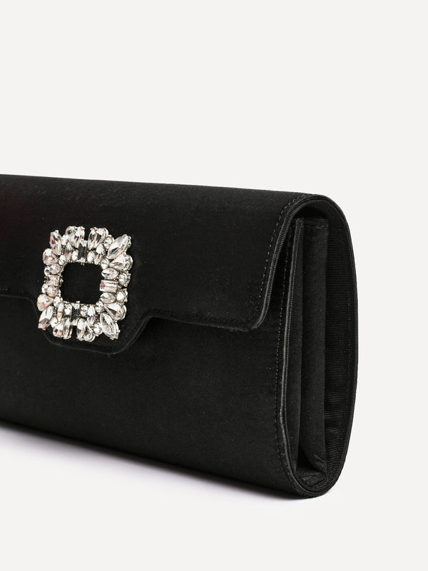 Linzi Black Satin Diamante Trim Clutch Bag