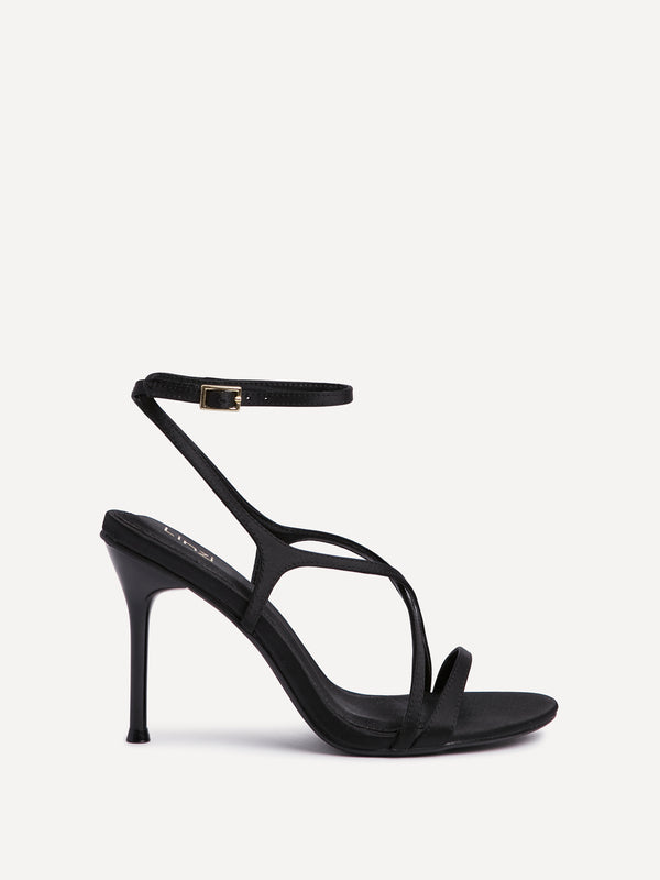 Linzi Black Satin Strappy Stiletto Heels
