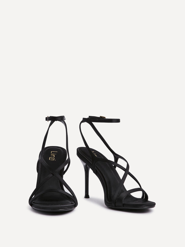 Linzi Black Satin Strappy Stiletto Heels