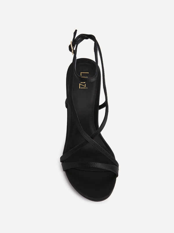 Linzi Black Satin Strappy Stiletto Heels