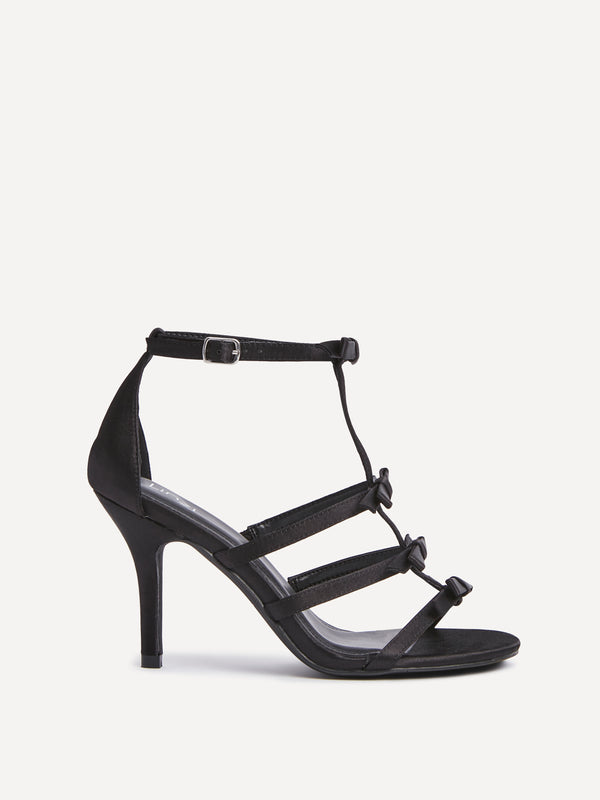Linzi Black Satin T-Bar Bow Heel