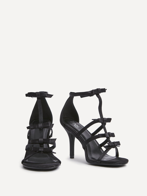 Linzi Black Satin T-Bar Bow Heel