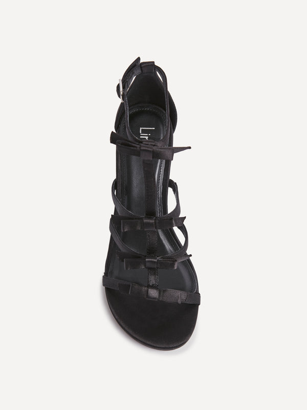Linzi Black Satin T-Bar Bow Heel