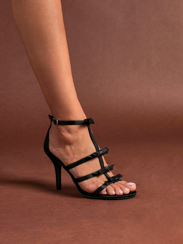 linzi Black Satin T-Bar Bow Heel