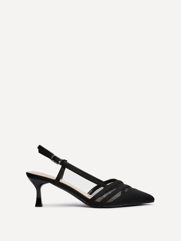 Linzi Black Scuba Mesh Slingback Court Heels