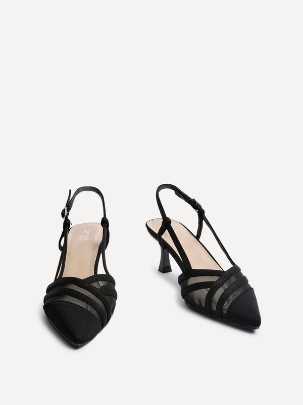 Linzi Black Scuba Mesh Slingback Court Heels