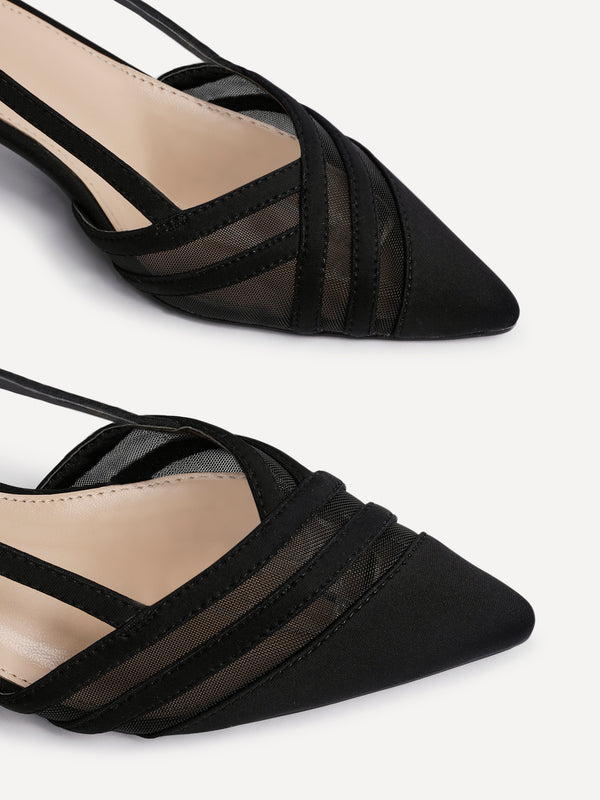 Linzi Black Scuba Mesh Slingback Court Heels
