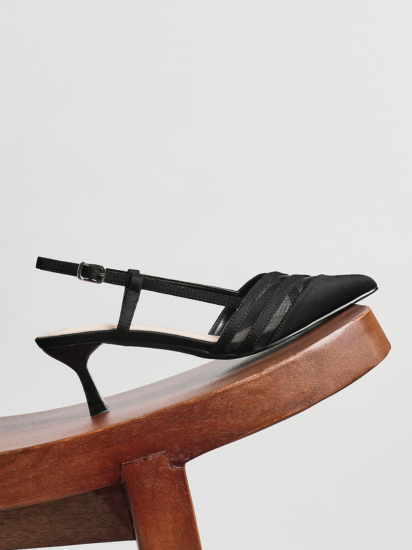 linzi Black Scuba Mesh Slingback Court Heels