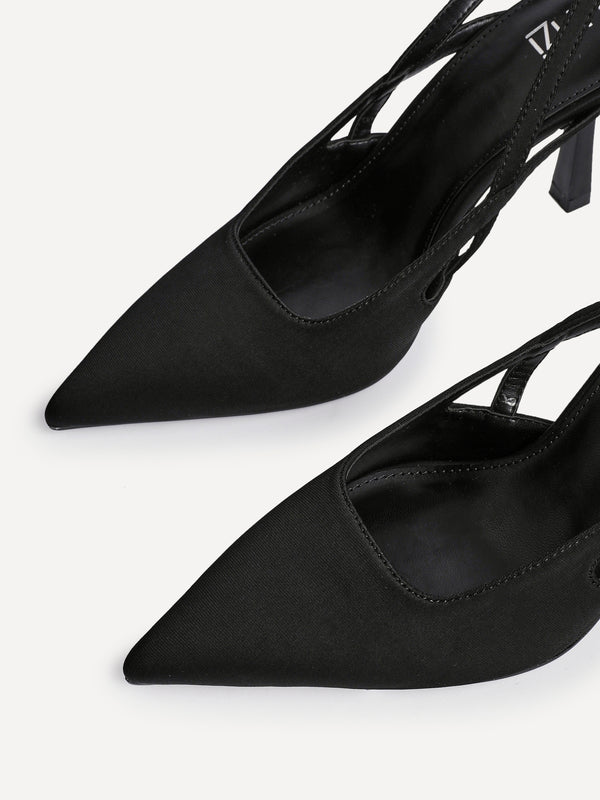 Linzi Black Scuba Sling Back Court Heels
