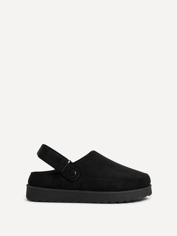 Linzi Black Slip-On Slingback Clog With Faux Fur