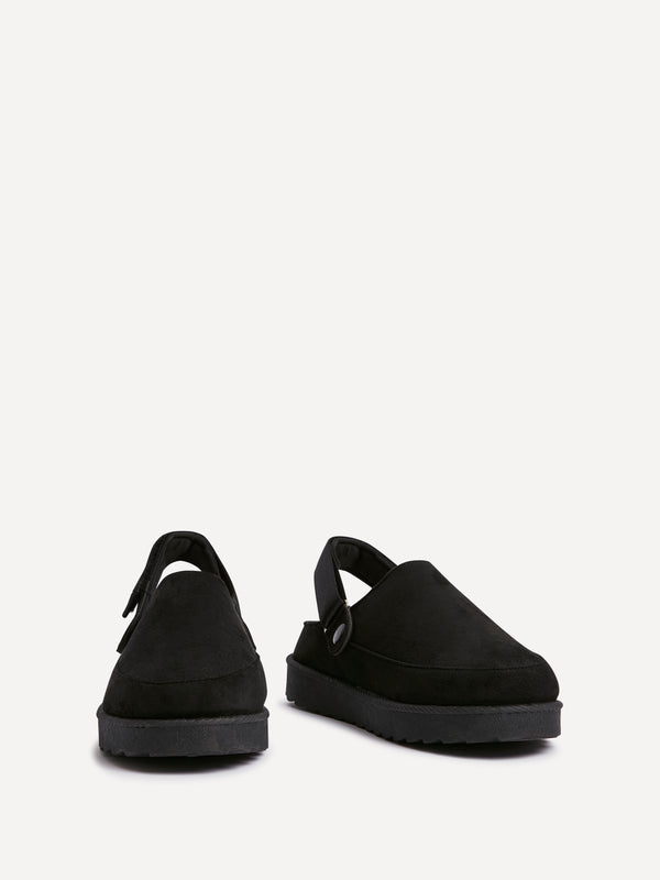 Linzi Black Slip-On Slingback Clog With Faux Fur