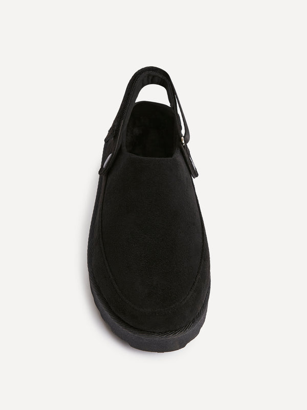 Linzi Black Slip-On Slingback Clog With Faux Fur