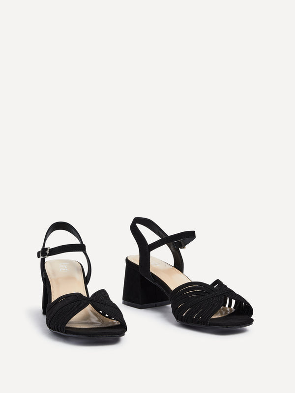 Linzi Black Suede Block Heel With Strappy Upper