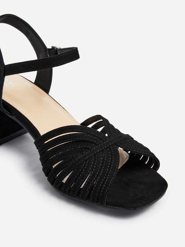 Linzi Black Suede Block Heel With Strappy Upper