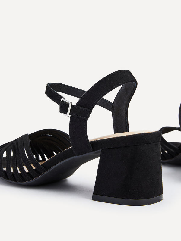 Linzi Black Suede Block Heel With Strappy Upper